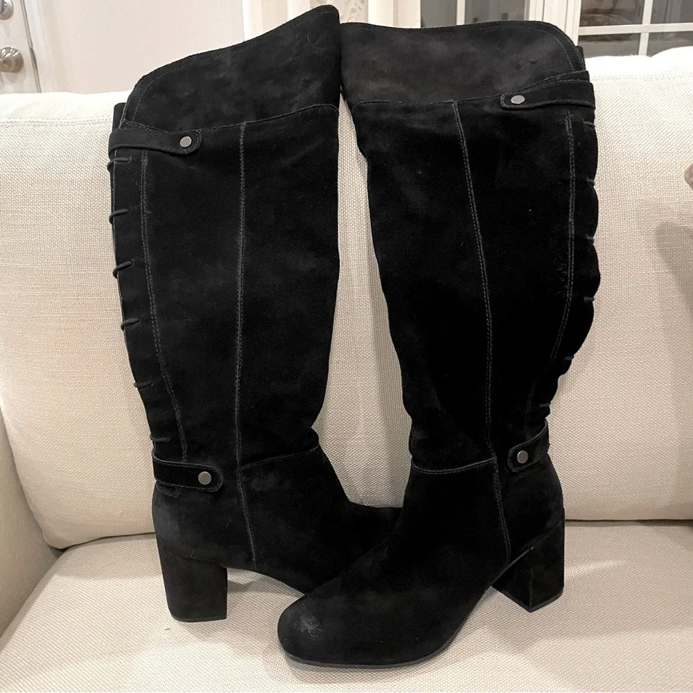 Womens Franco Sarto Pava Knee-High Dress Boots - Black Suede Size 8.5